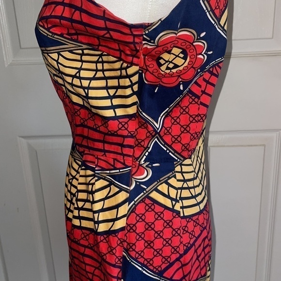 Trashy Diva Red, Blue And Yellow Print Retro Pinup Style Sleeveless Dress - Picture 4 of 5